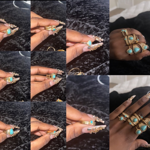 Turquoise Gold Plated Rings 8pc - Picture 1 of 9